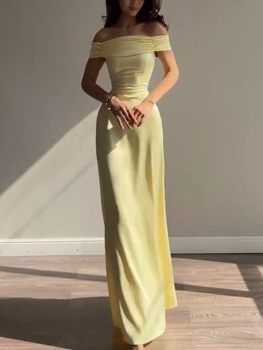 Robe de soirée jaune sans bretelles
