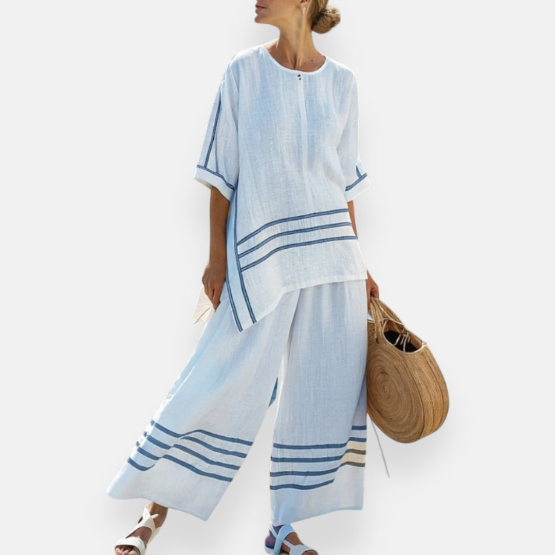 Carine | Striped Set with Asymmetrical Cut