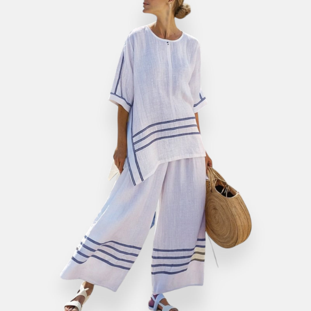Carine | Striped Set with Asymmetrical Cut