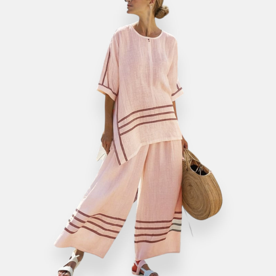 Carine | Striped Set with Asymmetrical Cut
