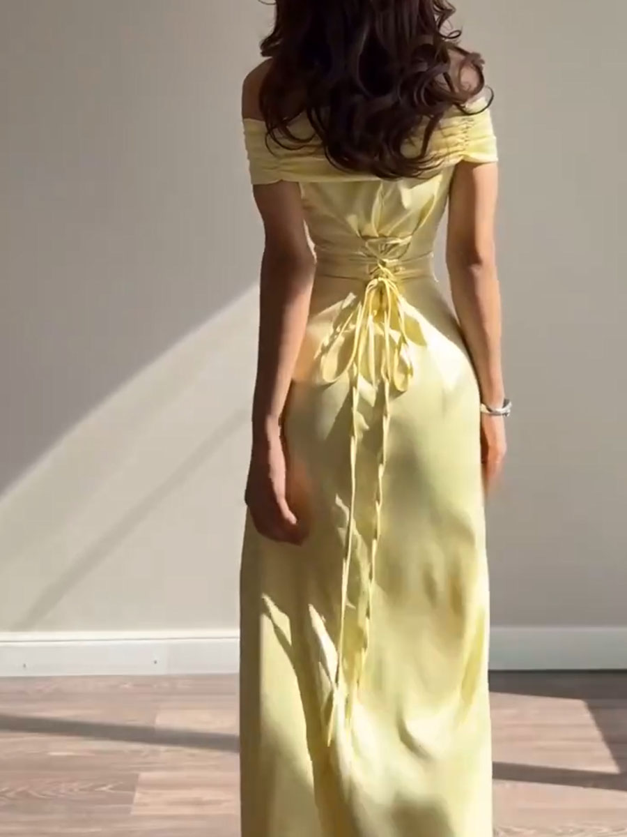 Robe de soirée jaune sans bretelles