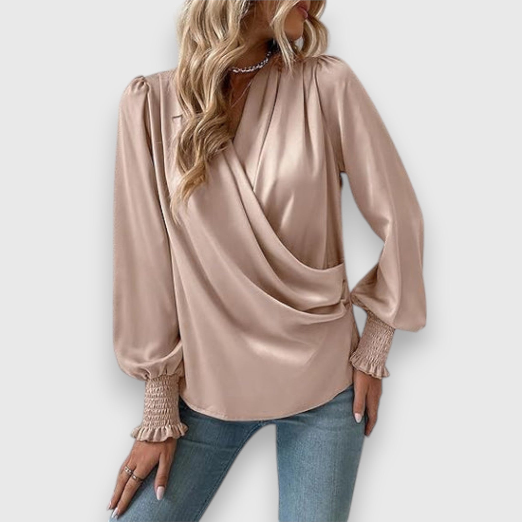 Lilou | Satin Blouse with Draped Collar