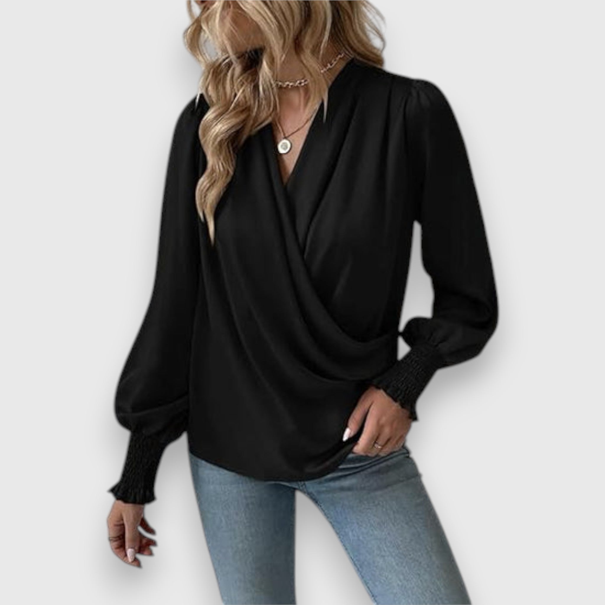 Lilou | Satin Blouse with Draped Collar