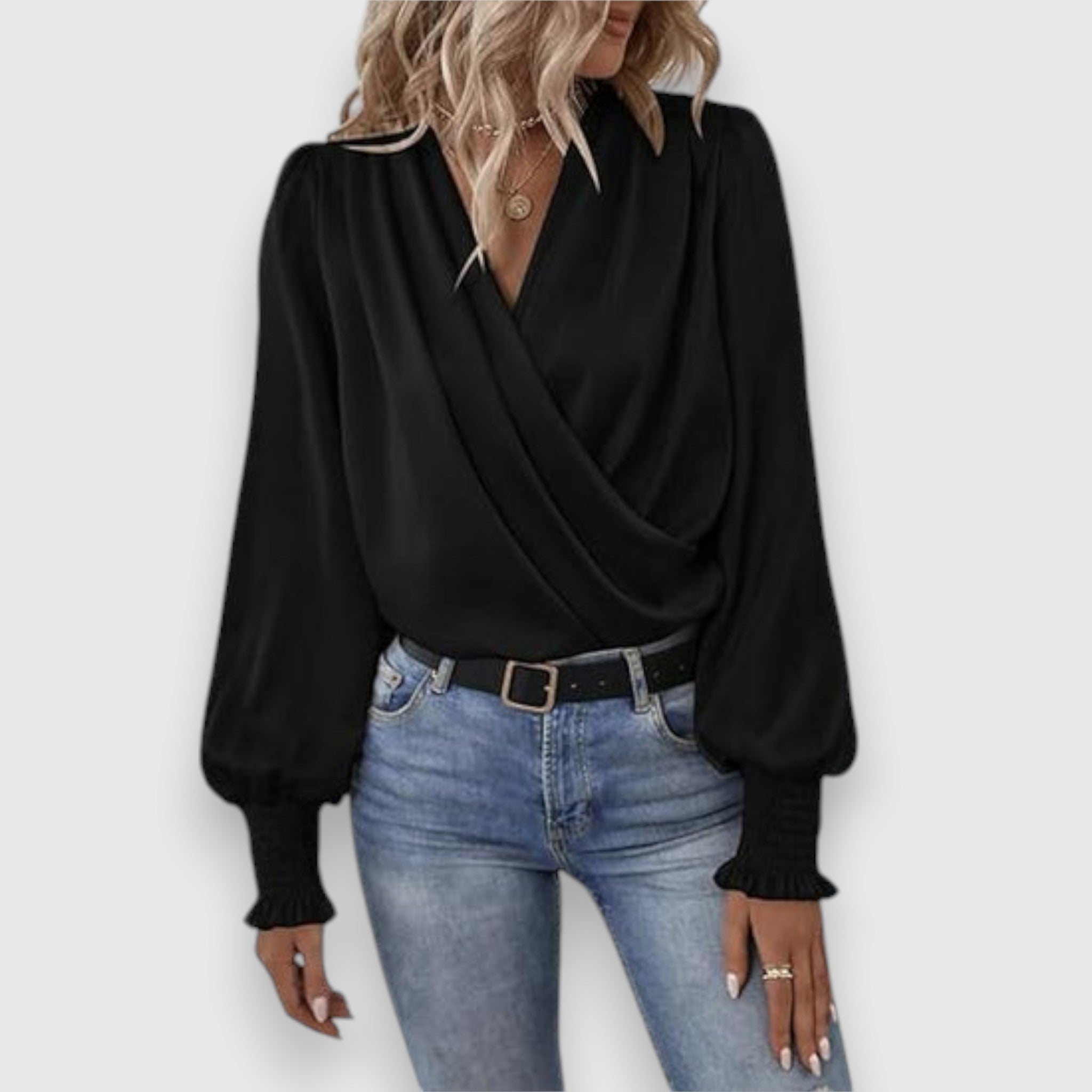 Lilou | Satin Blouse with Draped Collar