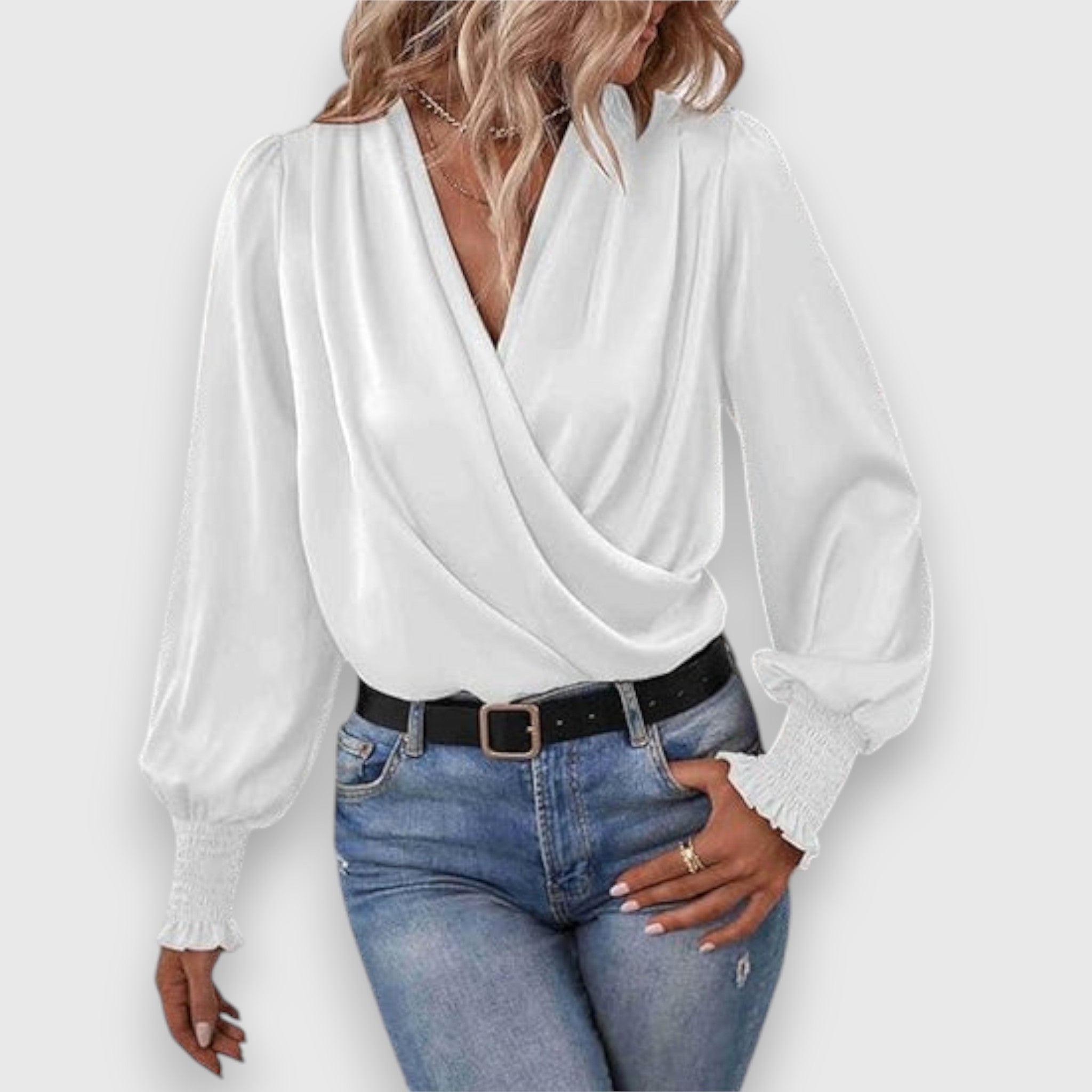Lilou | Satin Blouse with Draped Collar