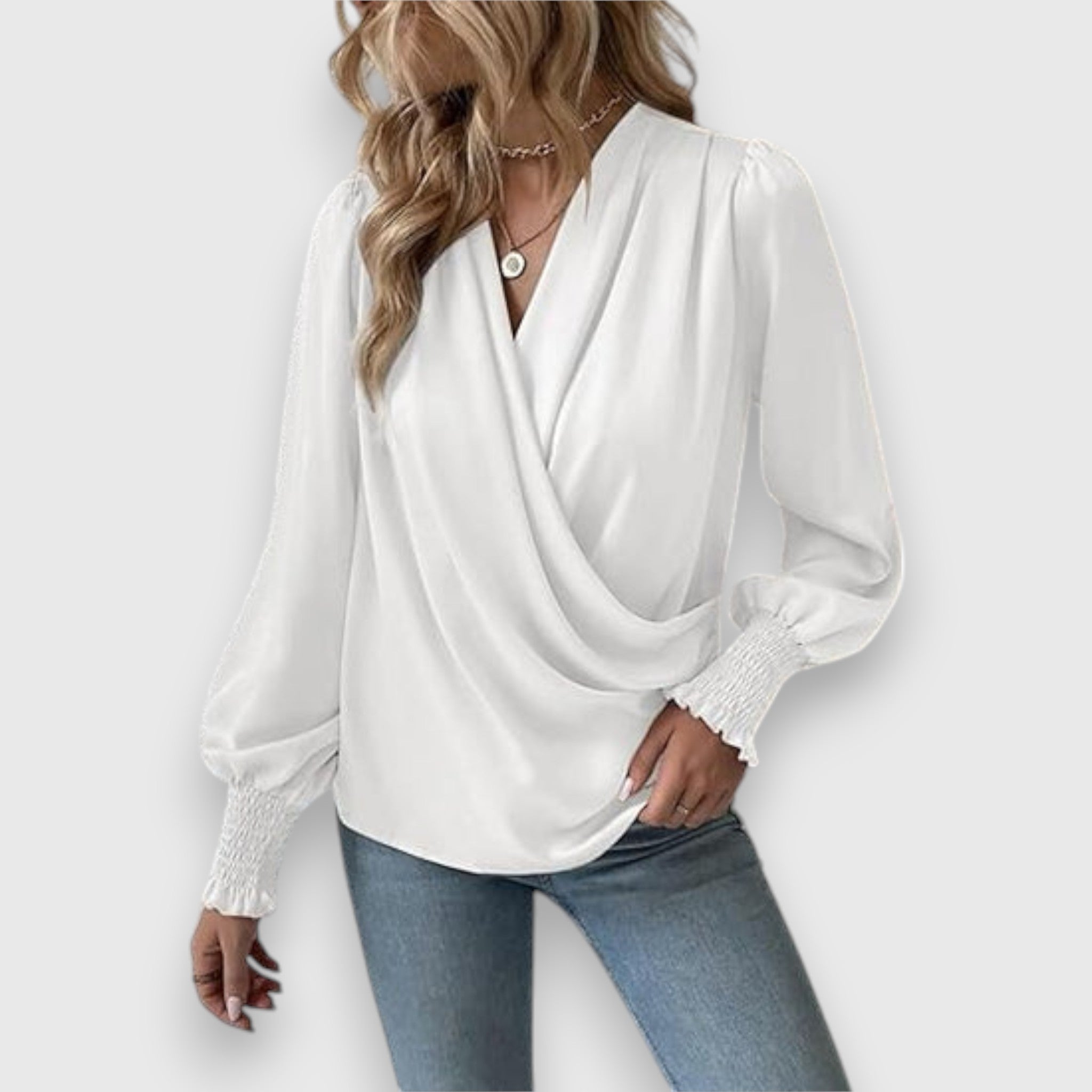 Lilou | Satin Blouse with Draped Collar