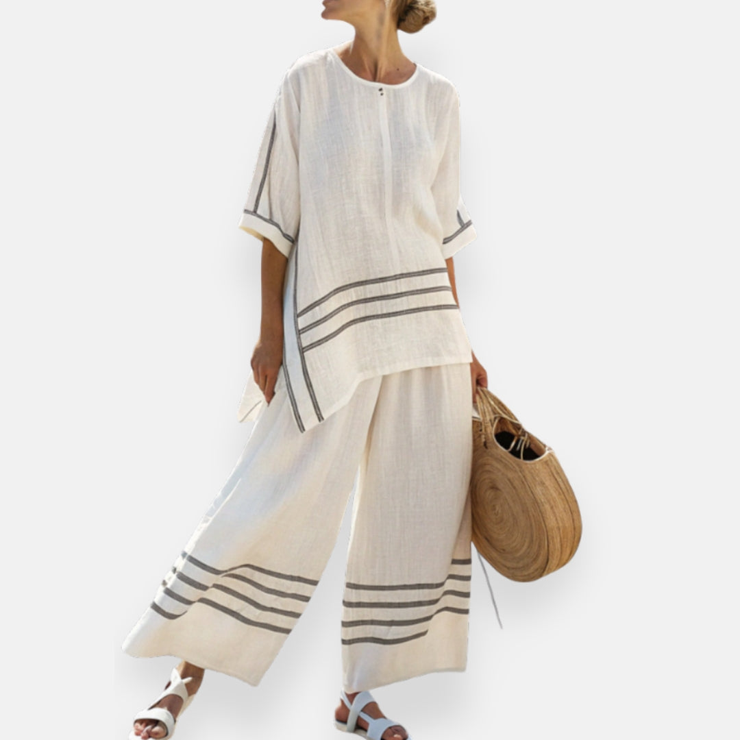 Carine | Striped Set with Asymmetrical Cut