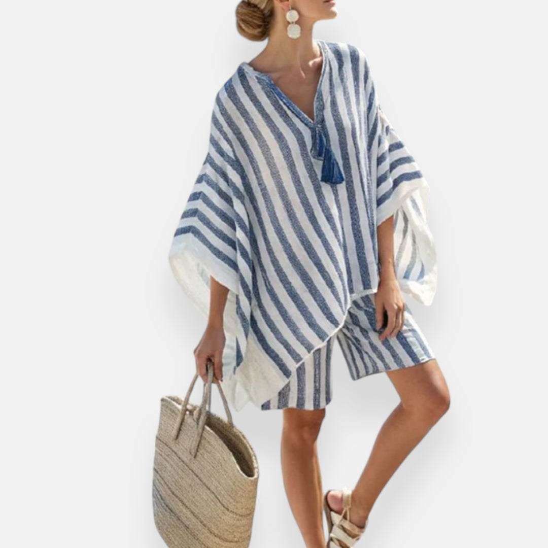 Nerida | Striped Set with Tunisian Collar