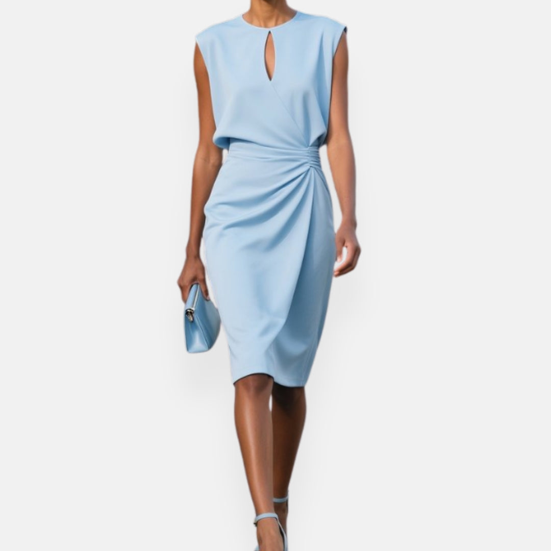Christel | Draped Midi Dress with Drop Neck