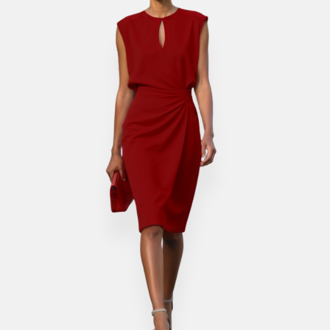 Christel | Draped Midi Dress with Drop Neck