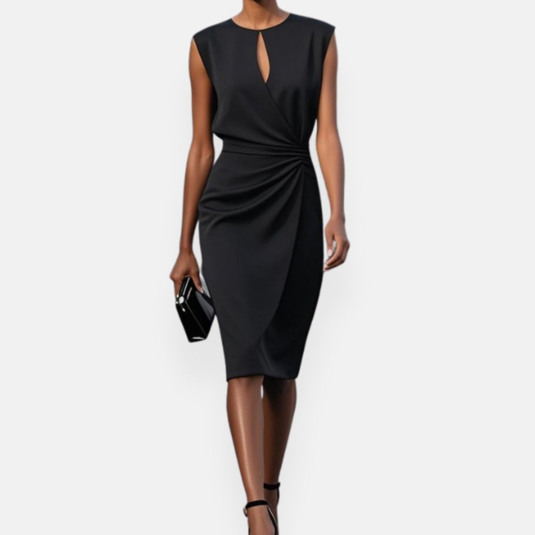 Christel | Draped Midi Dress with Drop Neck