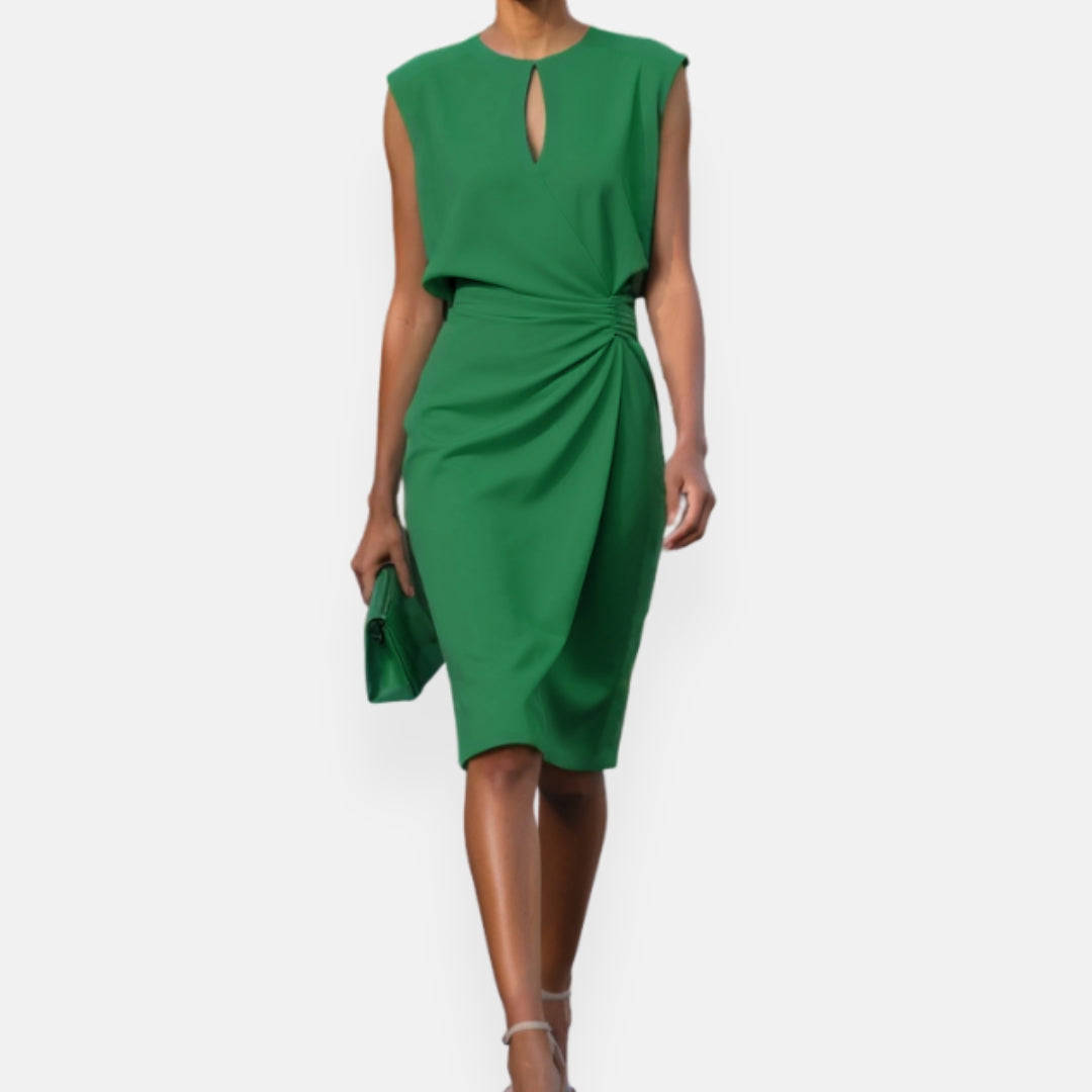 Christel | Draped Midi Dress with Drop Neck