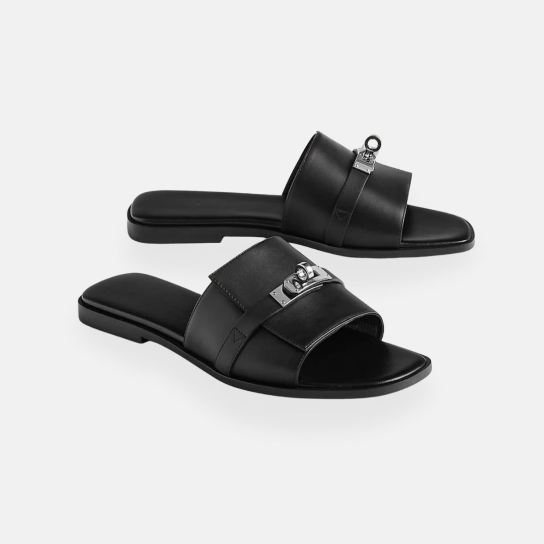 Aria | Elegant Black Mules with Jewel Detail