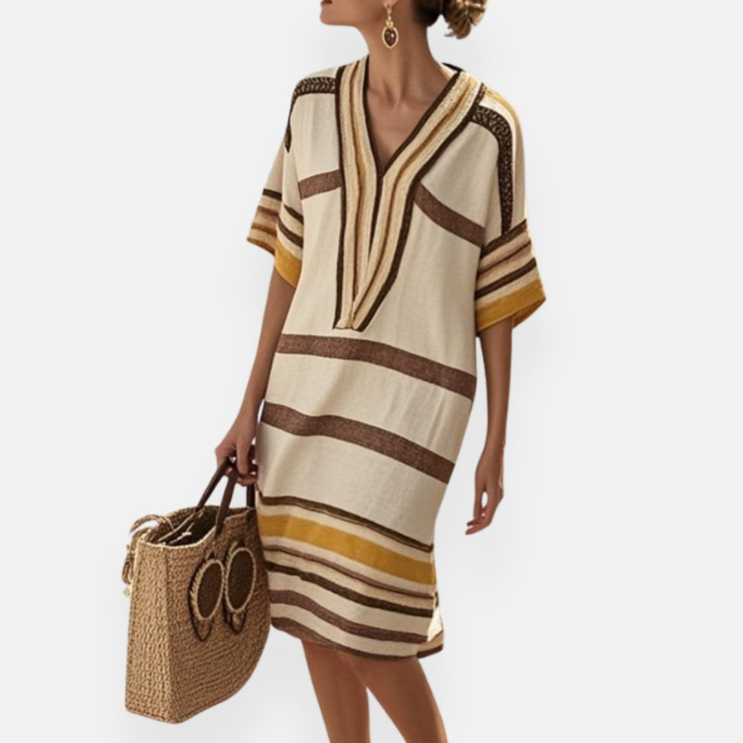 Florette | Loose Striped Dress with Tunisian Collar