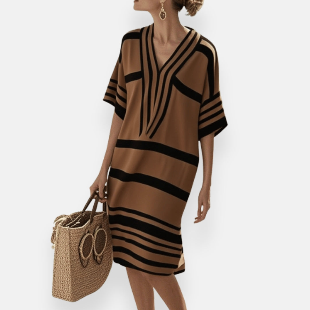 Florette | Loose Striped Dress with Tunisian Collar