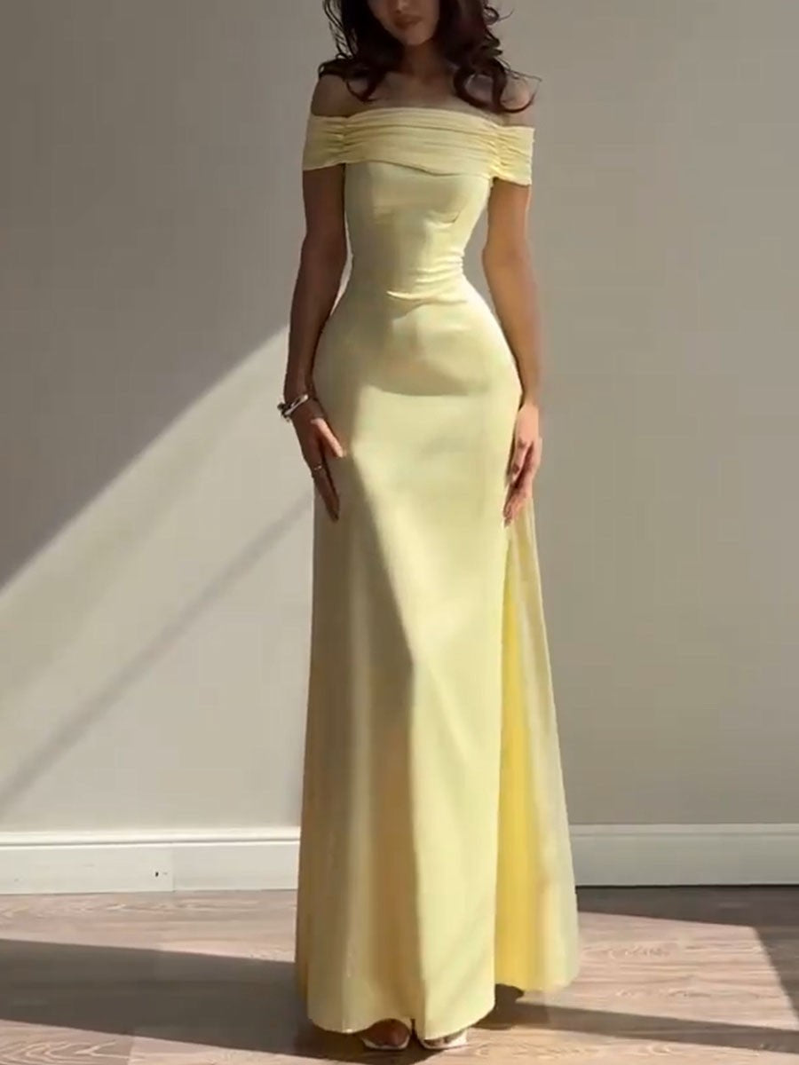 Robe de soirée jaune sans bretelles