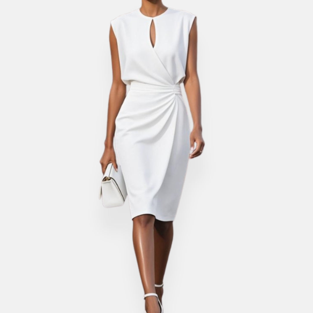 Christel | Draped Midi Dress with Drop Neck